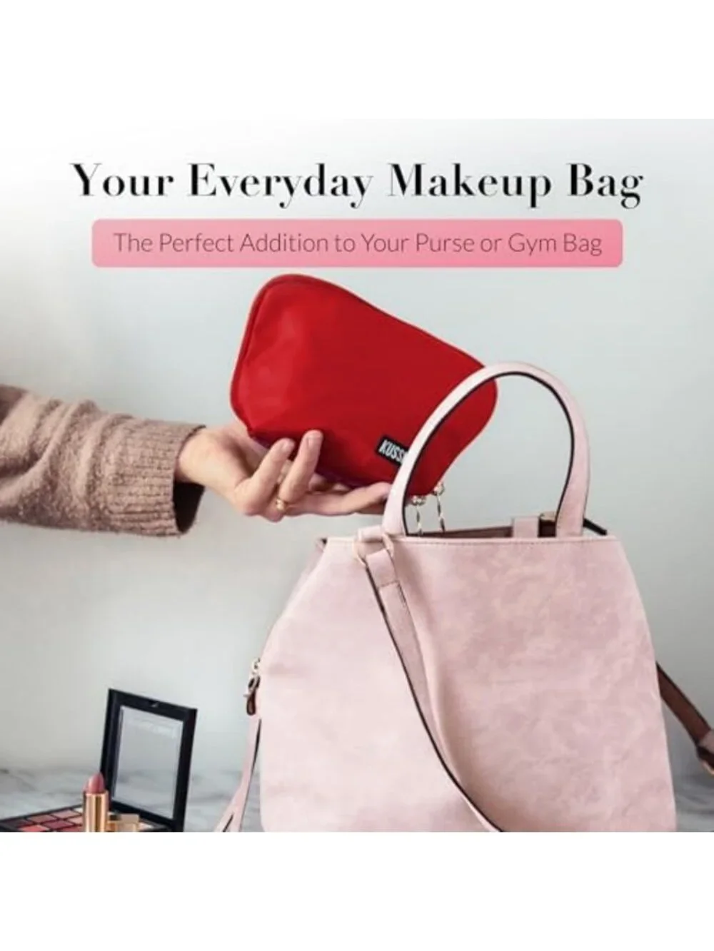 Versatile Washable Travel Makeup Bag for Purse - Everyday Use, Candy Apple